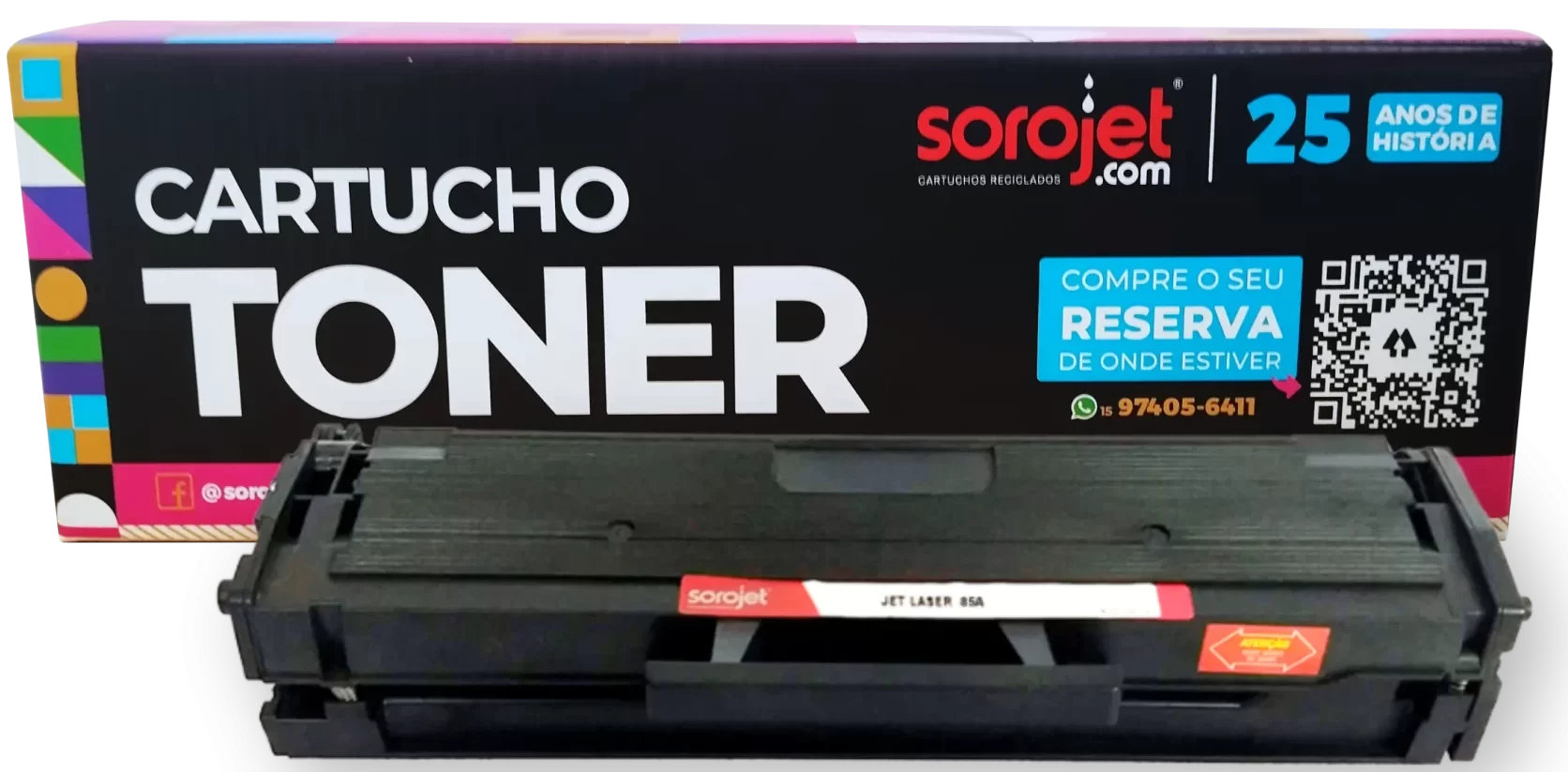 Cartucho de toner da Sorojet com embalagem comemorativa de 25 anos.